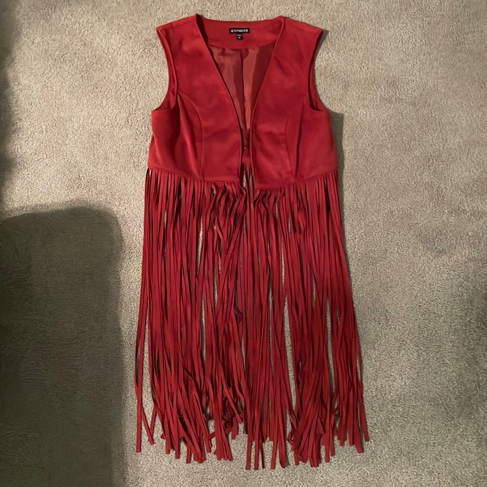 Burnt orange fringe vest - Express